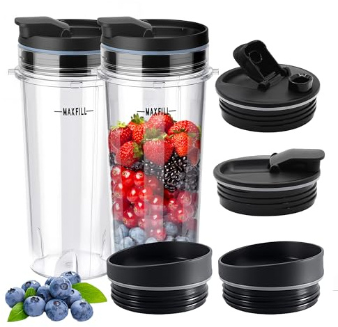 vasos de licuadora de repuesto de 16 oz con 4 tapas Sip & Seal para Ninja, vaso de licuadora individual para BL660 BL740 BL770 BL780 BL810 BL820 BL830 QB3000
