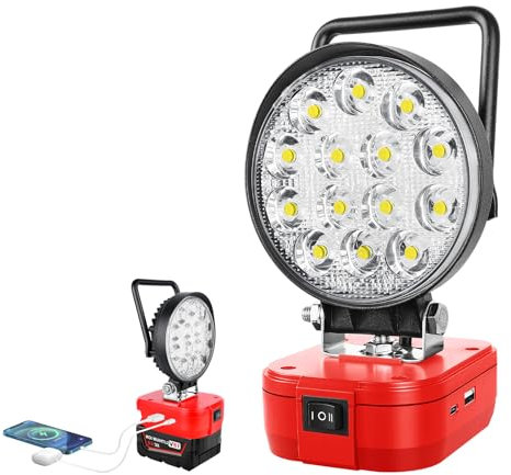 Willpower Lampada da Lavoro per Batteria Milwaukee M18 18V, 4“ 42W Faro LED Ricaricabile con Interruttore Type C/USB Faretto LED Portatile Luce da Cantiere per Campeggio Pesca (Senza Batteria)