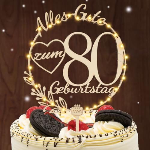 I LOVE MOM Cake Topper 80 Geburtstag Holz,80 Tortendeko Geburtstag Kuchen Deko für Mädchen Junge Frauen Mann