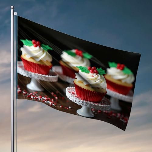 Decoración de cueva para hombre, magdalenas de Navidad con bayas de acebo. Bandera para porche, decoración de bar para el hogar (60 x 90 cm)