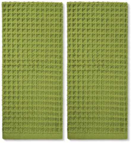Jacquotha Waffelhandtücher für die Küche, 2-teilig, Baumwolle, leicht, schnell trocknend, für Badezimmerdekoration, 33 x 73,7 cm, Grün