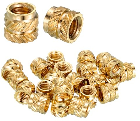sourcing map 25 Pcs Threaded Inserts, #8-32UNC x 1/4 l x 6.3mm OD Pure Brass Knurled Nuts Female Threaded Heat Set Inserts Embedment Nut for 3D Printing Components and Plastic Materials