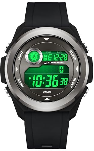 findtime Montre de sport numérique, compteur de calories, podomètre, éclairage, chronographe, chronomètre, étanche 12/24, grande montre militaire, pour homme, femme, étudiant, extérieur, garçon