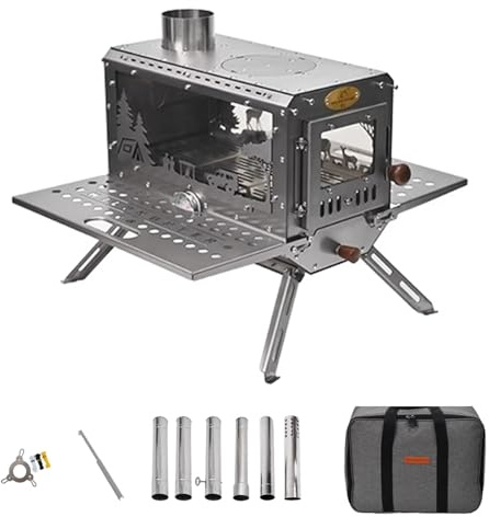 Camping Wood Stove Portable for Tent, Ti Foldable Easy to Carry with Storage Bag, Camping Cookware for Outdoor Camping, Cooking BBQ Fishing