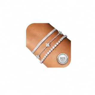 3 Stück Armband Damen Silber 925 Armbänder Gold Armband Mit Zirkonia Wasserfest Armbänder Set Vergoldet Damenarmband Stapelbare Tennis Perlen Verstellbar Armkette Schmuck Geschenk für Damen Frauen