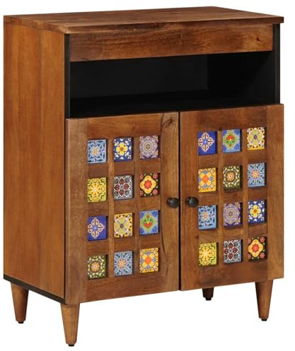 vidaXL Sideboard med lagring Valnöt 60 x 33,5 x 75 cm Massivt mangoträ, Matrum, rektangulär, modern, hållbar, elegant design, platsbesparande, massiva trämaterial, komfort, samtida stil