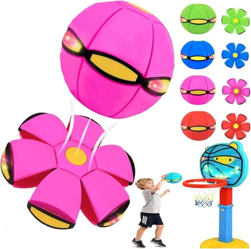 2026 Neuer Magischer Ball, Hüpfende Kinderbälle, Magischer Metaball, Magische Fliegende Untertasse, Eltern-Kind-Interaktion, eine Scheibe Werfen, Dualform Frei Umschaltbar, mit 6 Lichtern (Rosa)