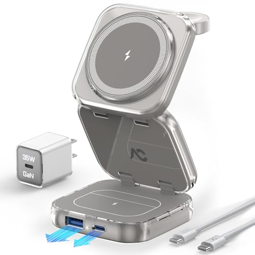 Mag-Safe Ladestation, AC Island 5 in 1 Ladestation Apple Watch und iPhone, Faltbar Reisen Wireless Charger für iPhone 16/15/14/13/12 Series, AirPods Pro, Apple Watch S11/Ultra - (Titan Grau)