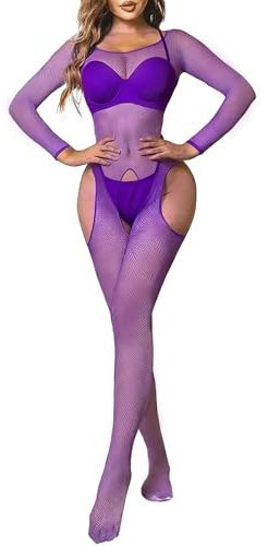 Leypafy medias de red de cuerpo completo Bodystocking de Rejilla Sexy | Ropa de dormir suave Valentín aniversario noche de citas nupcial luna de miel Navidad Halloween One Size XS-XL 70-160(LBS)