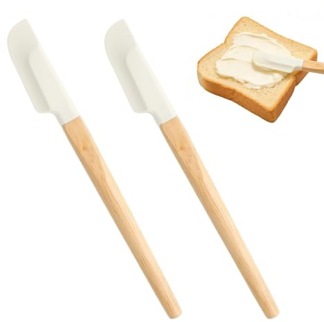 JYYWTSI Lot de 2 spatules en silicone avec manche en bois, 23 cm, petite spatule en silicone, résistante à la chaleur 230 °C, mini spatules étroites pour pâtisserie, confiture, cuisine
