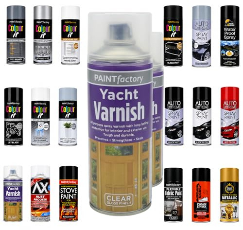 2 x PAINTfactory Yacht Varnish Spray Clear Gloss 400ml, Quick Drying Protective Wood Varnish Aerosol, Interior & Exterior Wood Finish, Durable Clear Coating for Doors, Furniture & Timber