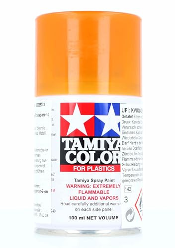 TAMIYA 85073 TS-73 Orange Transpar./Klar glänz. 100ml Sprühfarbe für Plastikmodellbau, Modellbau und Bastelzubehör, Sprühfarbe für den Modellbau Orange Transparent 75 Milliliters