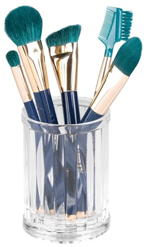 iDesign Alston Plastic Tumbler Cup, Holder for Makeup Brushes, Toothbrushes, Glasses, Brushes on Bathroom, Vanity Countertops, College Dorm, Bedroom Desks, 2.8 x 2.8 x 3.9 - Clear