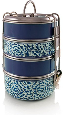 4 Tier Handpainted Blue Tiffin
