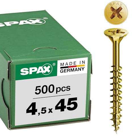 SPAX Universalschraube, 4,5 x 45 mm, 500 Stück, Kreuzschlitz Z2, Senkkopf, Teilgewinde, 4CUT, YELLOX, 0291020450455