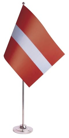 AZ FLAG Bordsflagga Lettland 22x15 cm Bordsbanér Lettisk Satin Metallfot