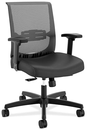 HON Convergence Ergonomic Office Chair, Breathable Back Support Mesh, Adjustable Arms, Computer Seating with Lumbar Support, Swivel Wheels, Synchro-Tilt Recline, Vinyl, Black