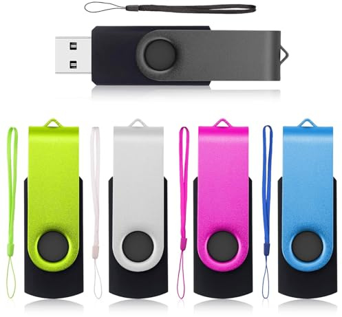 AreTop USB Stick 64GB 5 Pack, Swivel Design 2.0, 5 Colours | 360°swivel design protects connector,includes 5 lanyards, compatible with PC/laptop/tablet/car/TV