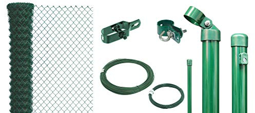 Alberts 635053 Maschendrahtzaun als Zaun-Komplettset, zum Einbetonieren | verschiedene Längen und Höhen | grün | Höhe 150 cm | Länge 75 m
