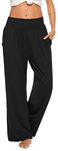 ZJCT Womens Yoga Sweatpants Comfy Loose Wide Leg Lounge Workout Running Joggers Pants with Pockets Black M