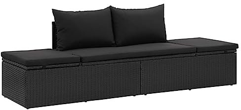 vidaXL Sonnenliege mit Auflage Gartenliege Relaxliege Sofa Liege Gartenmöbel Chaiselongue Gartenbank Gartensofa Poly Rattan Schwarz