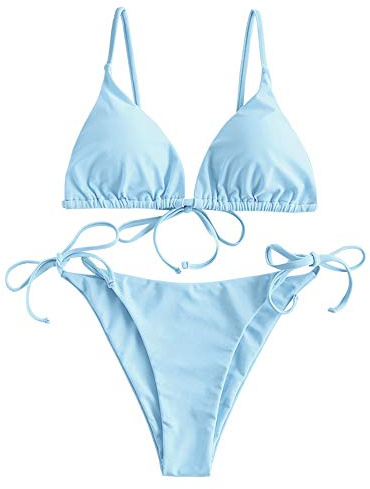 ZAFUL Triangle Bikini Set Damen String Tie-Side Cheeky Reversibel Solid/Floral/Leopard Druck Zweiteiliger Badeanzug Bademode