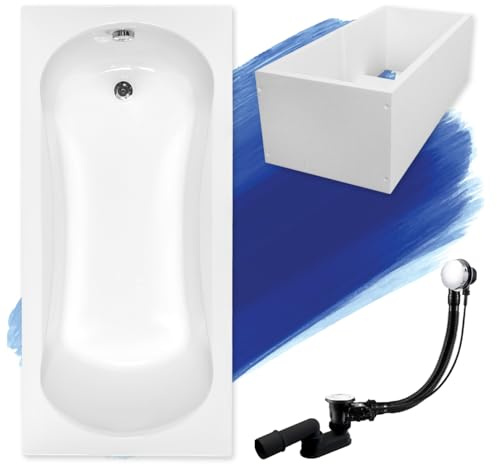 BADLAND Badewanne Original Weiß Acryl Wanne Rechteck ARIA PLUS 170x70 KOMPLETTSET SET mit Premium Wannenträger + Füßen und Exklusive Chrom Automatik Ablaufgarnitur Made in EU 4in1