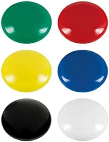 Westcott E-10815 00 - Juego de 6 imanes redondos, 25 mm, 1 x blanco, negro, rojo, azul, amarillo, verde