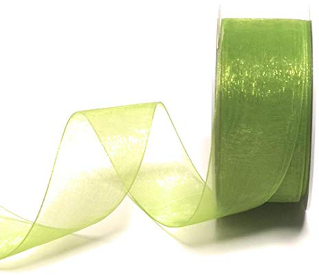 Schleifenband 25m x 40mm Maigrün Grün Organza Organzaband Chiffonband Webkante [3493]