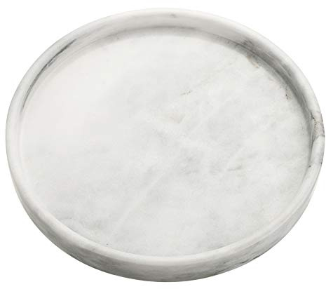 SUMTree Vassoio da portata in marmo per tavolino, soggiorno, scrivania, cucina, bagno, piatto da portata (25 cm, rotondo, grigio)