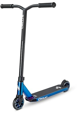 Chilli Pro Scooter Rocky Vol. 3 | High-End Stunt Scooter | Der perfekte Einsteiger Stunt Scooter | Gesamthöhe vo 82 cm | 110 mm PU Räder mit ABEC 9 Bearings | Blue Neochrome
