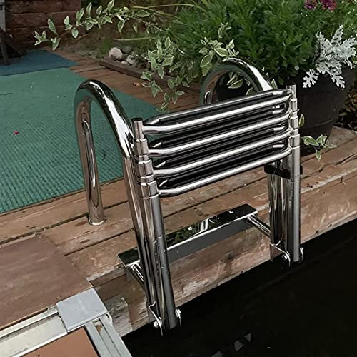 Badeleiter Boot 4 Stufen Bootsleiter Klappbar Edelstahl Mit Großen Handläufen Und Breiter Sprosse, Poolleiter Einstiegsleiter Schwimmdeckleiter Teleskopleiter Ausziehbar