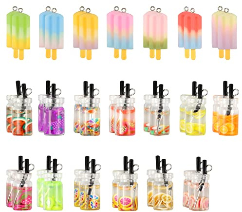 40 Stück Mini-Flasche Boba-Eiscreme-Anhänger Set Harzglas-Schmuckzubehör | Niedlicher Milchtee-Frucht-Anhänger Miniatur Getränke Getränkeimitat,für Frauen Zum Basteln DIY Basteln Schmuckherstellung
