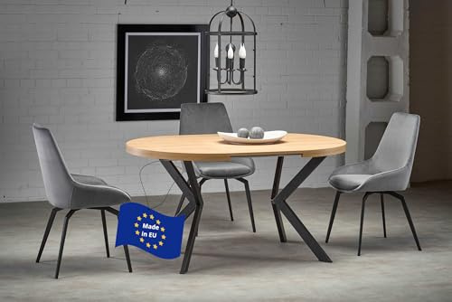 Design Esstisch rund HA-222 Eiche Gold - Schwarz matt ausziehbar 100 cm / 150 cm / 200 cm bis 250 cm ovaler Esszimmertisch Küchentisch rund Funktionstisch oval kitchen table Esszimmer Ausziehtisch