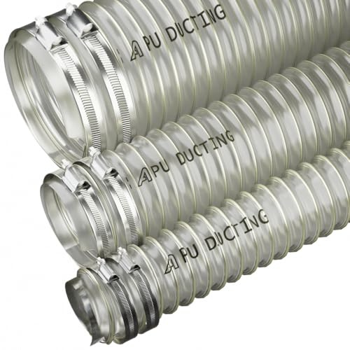100mm Diameter Flexible Polyurethane Ducting Dust & Fume Extraction, Woodworking + Hose Clips - 4 Metre