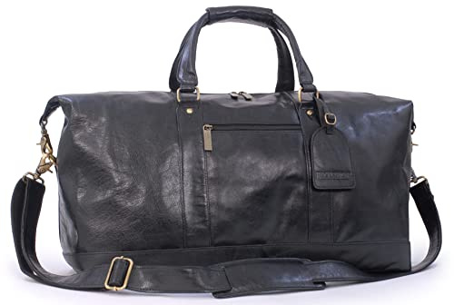 Bucklestone - Herren Leder Reisetasche - Handgepäck Tasche Groß - Weekender mit Abnehmbarer Verstellbarer Schultergurt - York - Schwarz