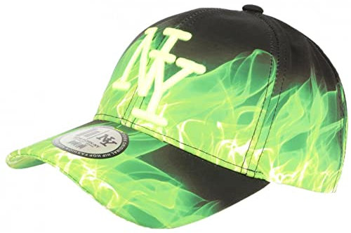 Hip Hop Honour NY Cap Neon Grün und Schwarz Design Streetwear Baseball Fire – Einheitsgröße – Grün