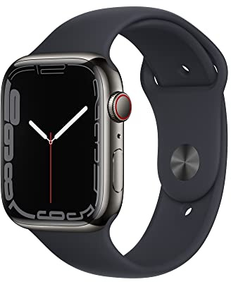 Apple Watch Series 7 (GPS + Cellular, 45MM) Graphite Stainless Steel Case with Midnight Sport Band (Renewed)