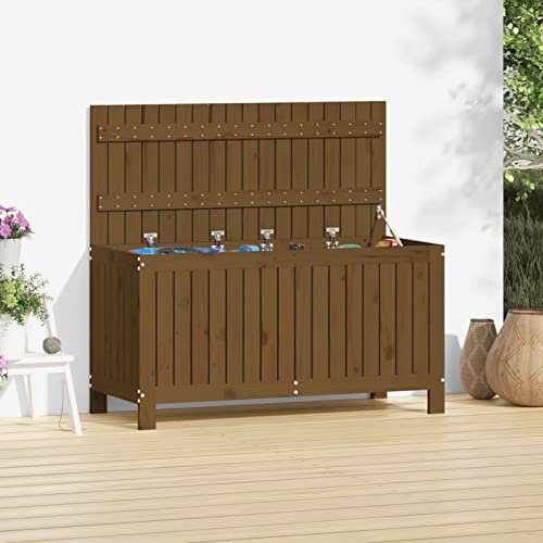 Tidyard Gartentruhe Gartenbox Auflagenbox Kissenbox Aufbewahrungsbox Holztruhe Aufbewahrungstruhe Outdoor Truhe Box Honigbraun 115x49x60 cm Massivholz Kiefer