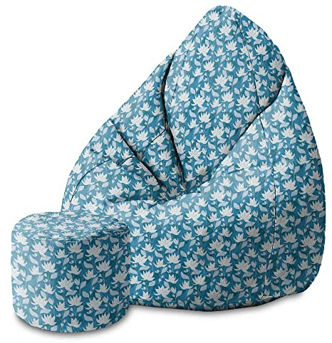 DreamRoots Sitzsack Erwachsene 80x80x120, Blue Water Lily | Bean Bag 80x80x120 cm mit Lehne, Hocker & Bezug, Sitzkissen Boden, Chill Bubibag, mit Füllung