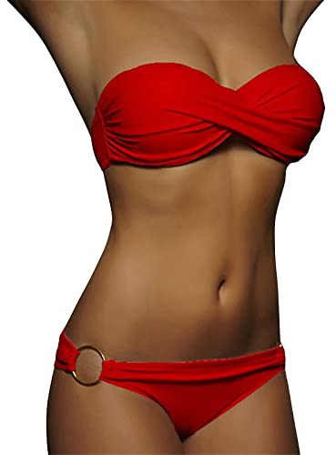 Conjunto de bikini push-up de 2 piezas para mujer, traje de baño con cintura alta, parte superior de bikini, moda de playa, bikini a rayas sin tirantes