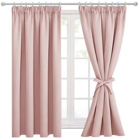 Hiasan Blackout Curtain, Thermal Curtain for Living Room Bedroom with Tiebacks, 2 Panels, 46 x 54 Inch, Blush Pink