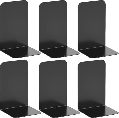 Deefongo 6 Stück Buchstütze, 20.5x13.5x9.3cm, Buchstützen aus Metall, Schwere Buchstütze für Büro Schule Zuhause Bibliothek