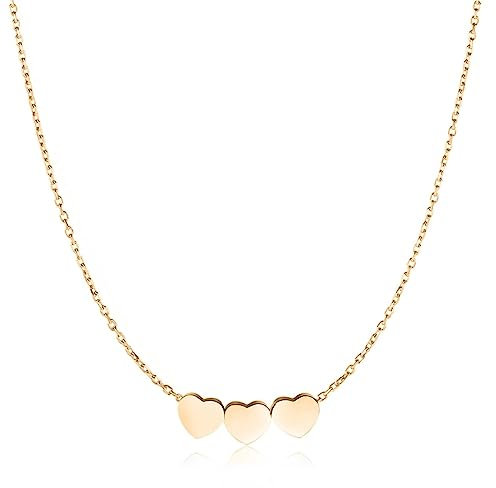 Collar de Acero Inoxidable 316L Formado por Tres Preciosos Corazones para Mujer. Colgante de Acero Inox con Baño en Plata u Oro 18K. Perfecto Regalo de Cumpleaños. Joyas para mujer. (Baño en oro)