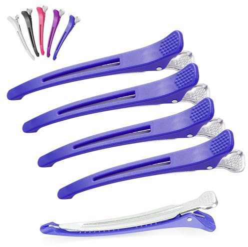 Mbsomnus 5 Stück Abteilklammern Friseur Blau Haarklammern Friseurbedarf Haarklemmen Friseur mit Silikonband Haarclips Friseur No-Trace Hair Clips Haarklammer für Dickes & Dünnes Haare