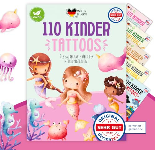 MeinBaby123 110 hautfreundliche Kinder Tattoos mit Meerjungfrauen, Meerjungfrau Tattoo Kinder, Kindertattoos zum Aufkleben, vegan & made in Germany (Meerjungfrau)