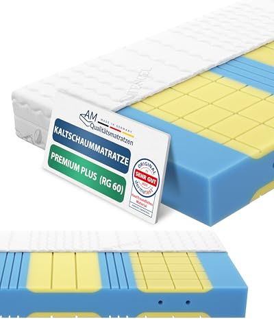 AM Qualitätsmatratzen Premium Plus 7 Zonen Kaltschaummatratze 100x200 H3 mit Viscoschaum - Made in Germany - Oeko TEX zertifizierte Visco Matratze Kaltschaum 100x200-19 cm Hoch