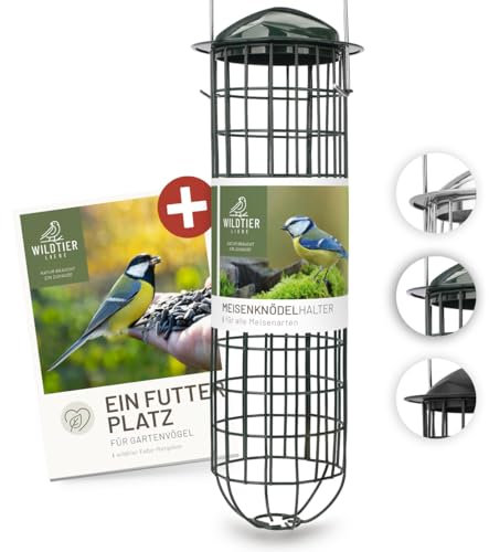 wildtier liebe Meisenknödelhalter 31cm, Grün - Vogelfutterspender aus rostfreiem Metall, Vogel Futterstation, Futtersäule, Wildvögel Futtersilo, ganzjährige Fütterung