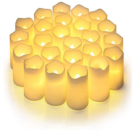 BestAlice Lot de 24 Bougies Votives sans Flamme à LED, Fausses Bougies Chauffe-plat électriques à Piles, Lampe à Bougie électronique LED pour Noël, Mariage, Fête D'anniversaire, Décoration(A)