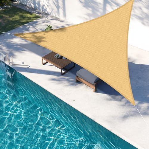 LOVE STORY Vela Ombreggiante 4x4x4m Triangolare Sabbia Tenda da sole per esterno Ombreggiante Permeabile (HDPE) con Protezione 95% UV Per Esterno, Giardino, Terrazzo, Balcone